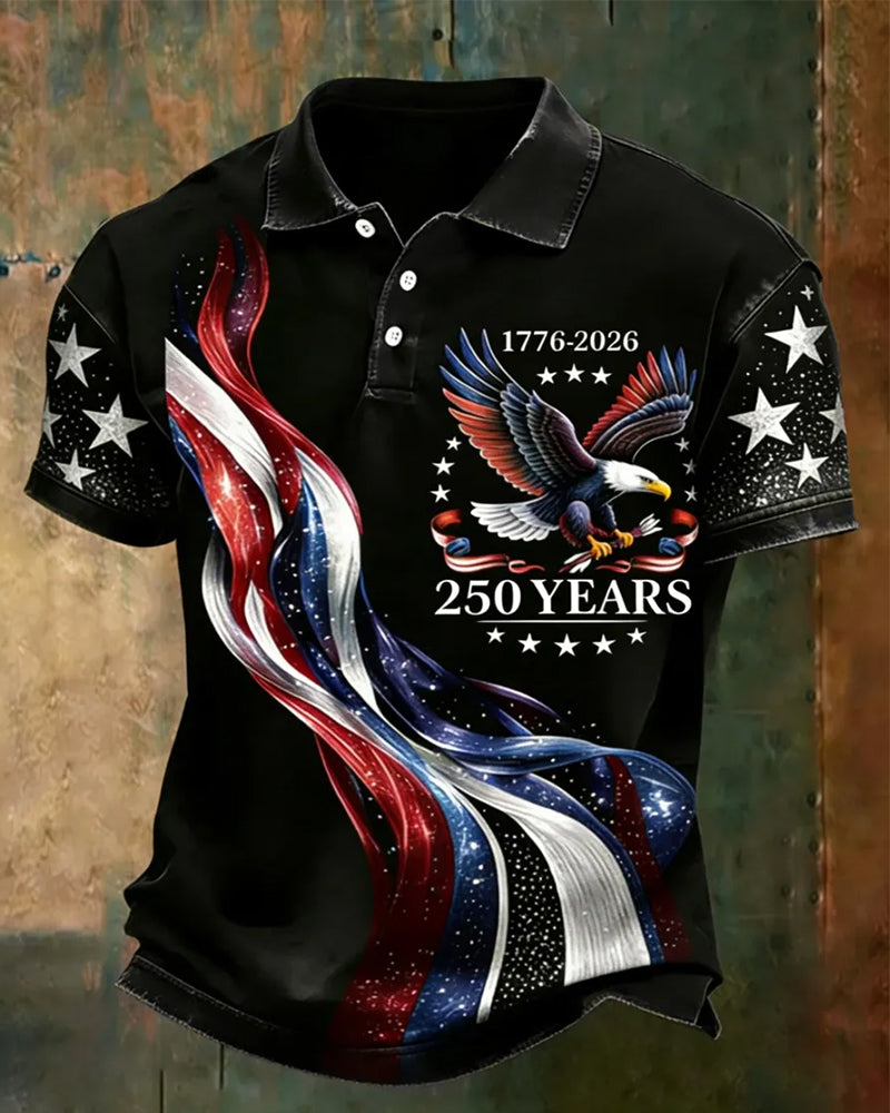 American 250 Anniversary Eagle Flag Print Casual Polo