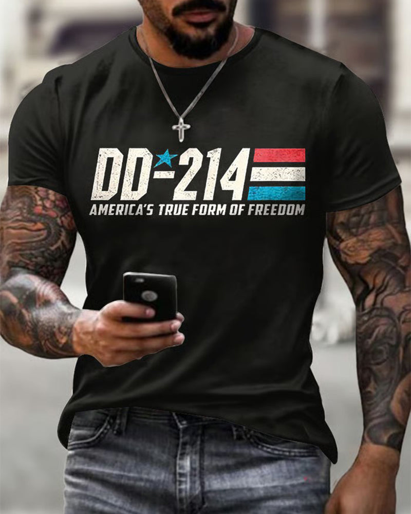 DD-214 USA Freedom Theme Distressed Printed T-shirt
