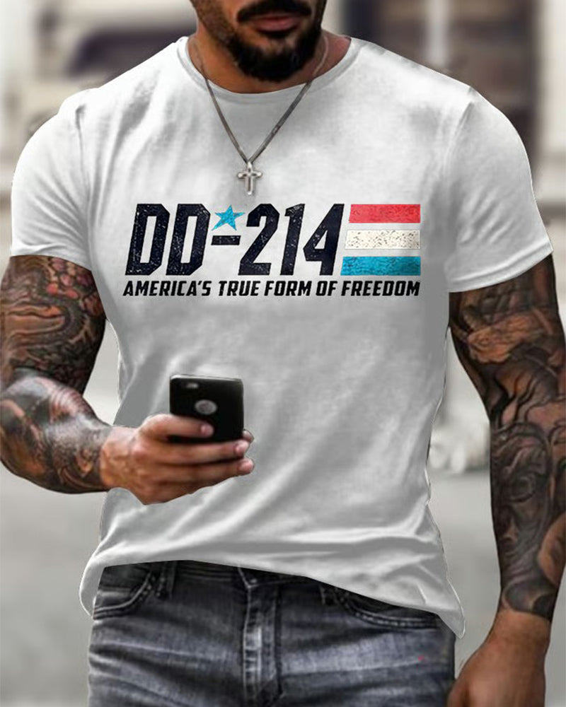 DD-214 USA Freedom Theme Distressed Printed T-shirt