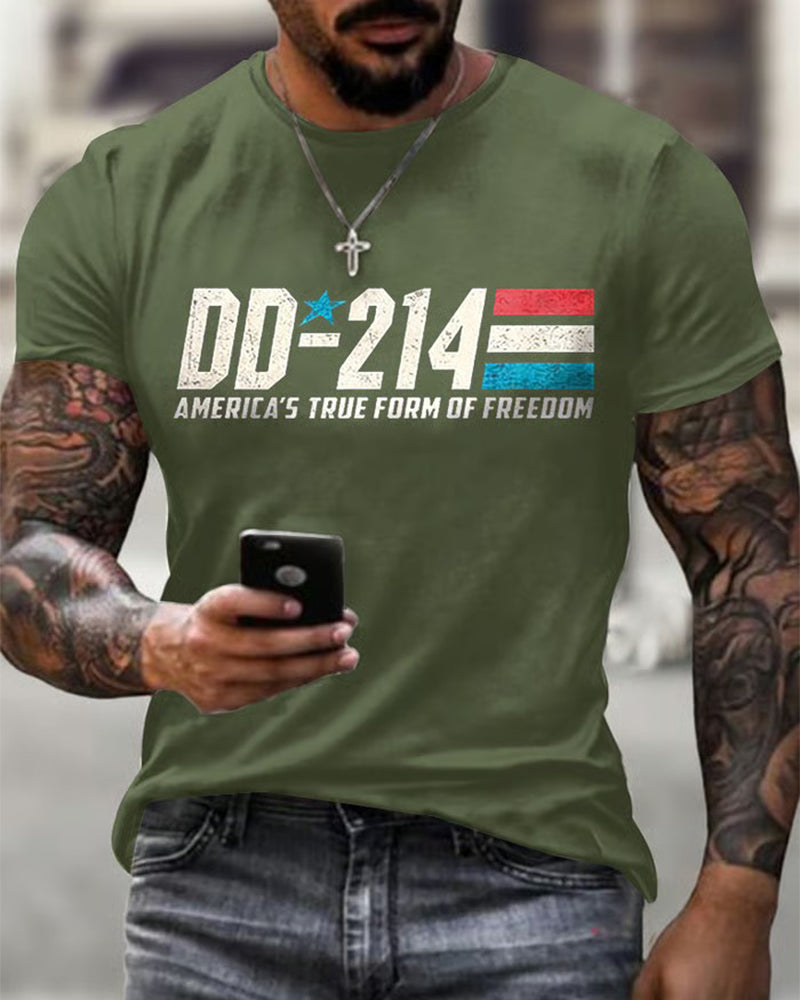DD-214 USA Freedom Theme Distressed Printed T-shirt