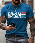 DD-214 USA Freedom Theme Distressed Printed T-shirt
