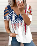 American Flag Drop Graffiti Cutout V-Neck Short-Sleeve Tee