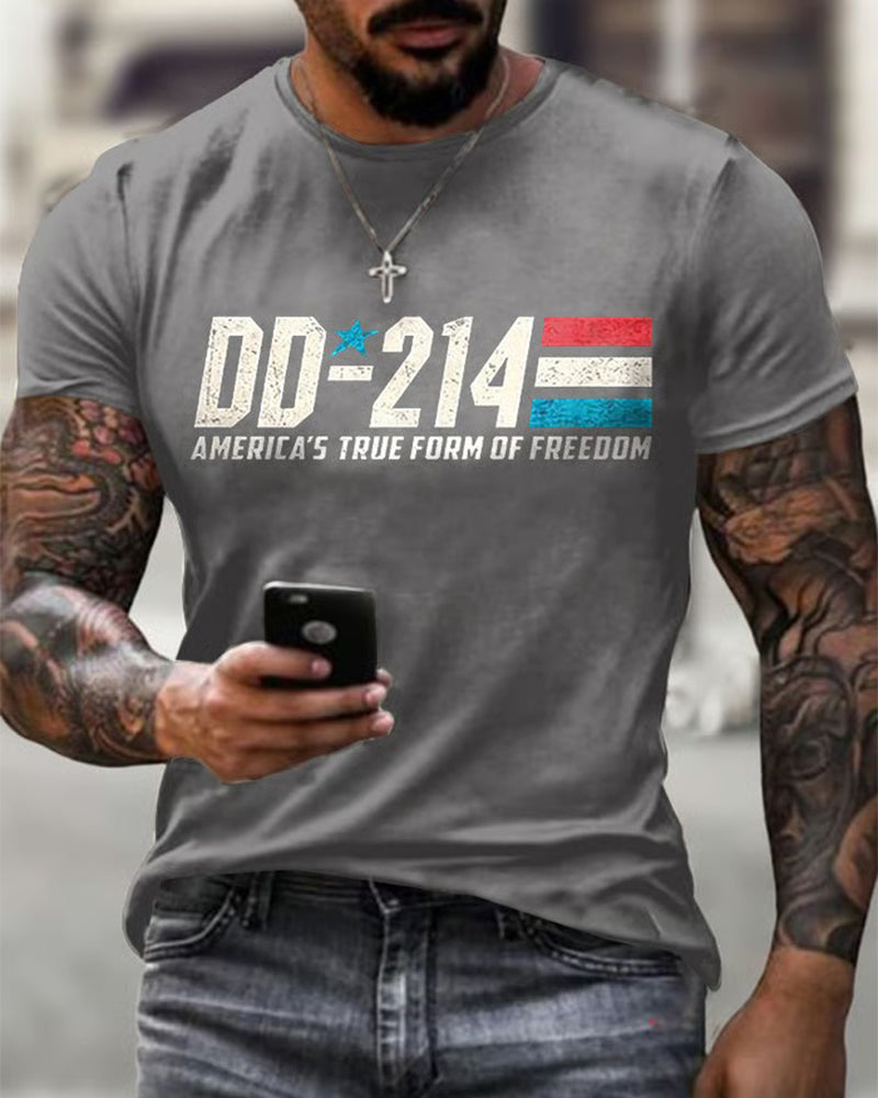 DD-214 USA Freedom Theme Distressed Printed T-shirt