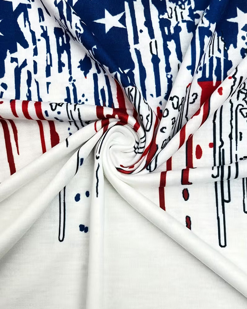 American Flag Drop Graffiti Cutout V-Neck Short-Sleeve Tee