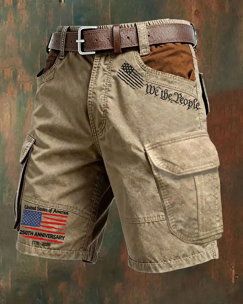 US 250 Anniversary We The People Flag Printed Crane Shorts