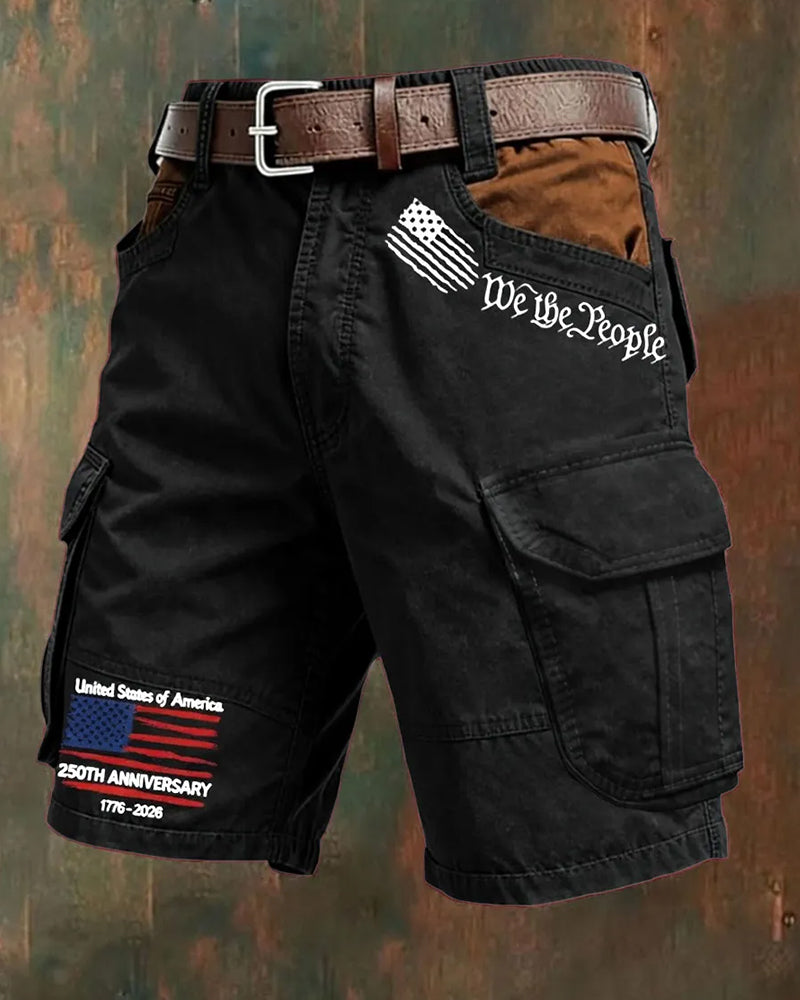 US 250 Anniversary We The People Flag Printed Crane Shorts