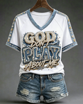 Women's God Don't Play About Me V-neck Short Sleeve Tshirt