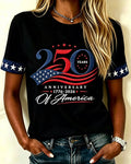 250th Anniversary Color-Block Lettering Print Crew Neck Short Sleeve Tshirt