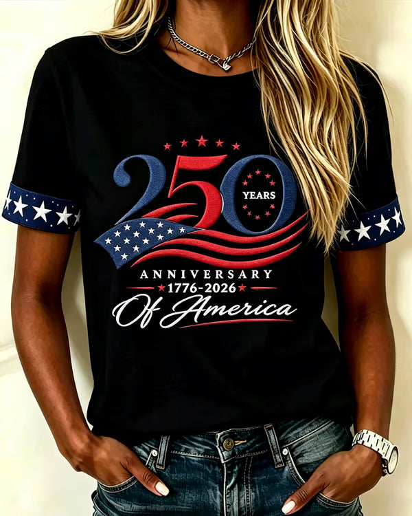 250th Anniversary Color-Block Lettering Print Crew Neck Short Sleeve Tshirt