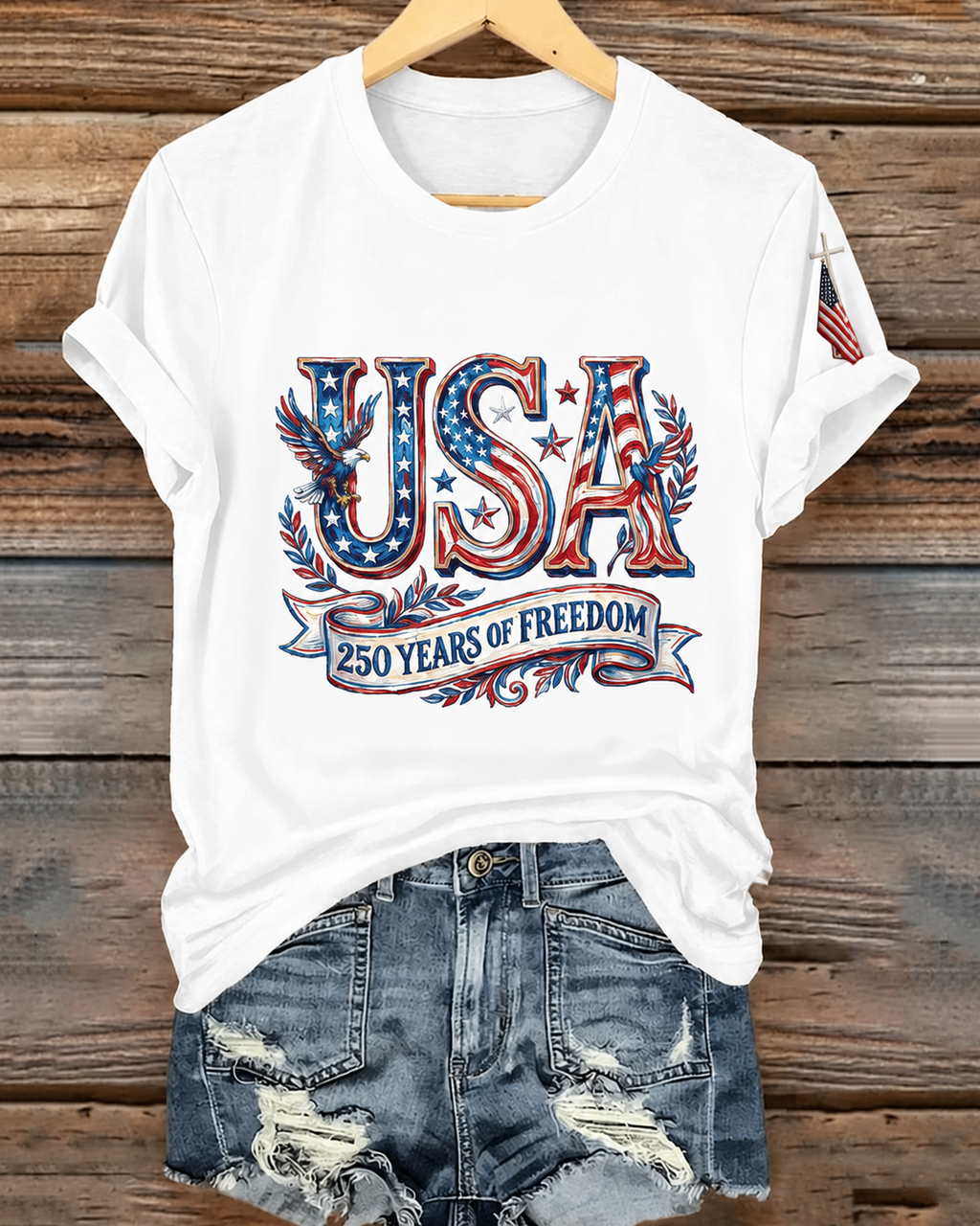 100% Cotton 250th Anniversary Graffiti Letters Print Crew Neck Short Sleeve Tshirt