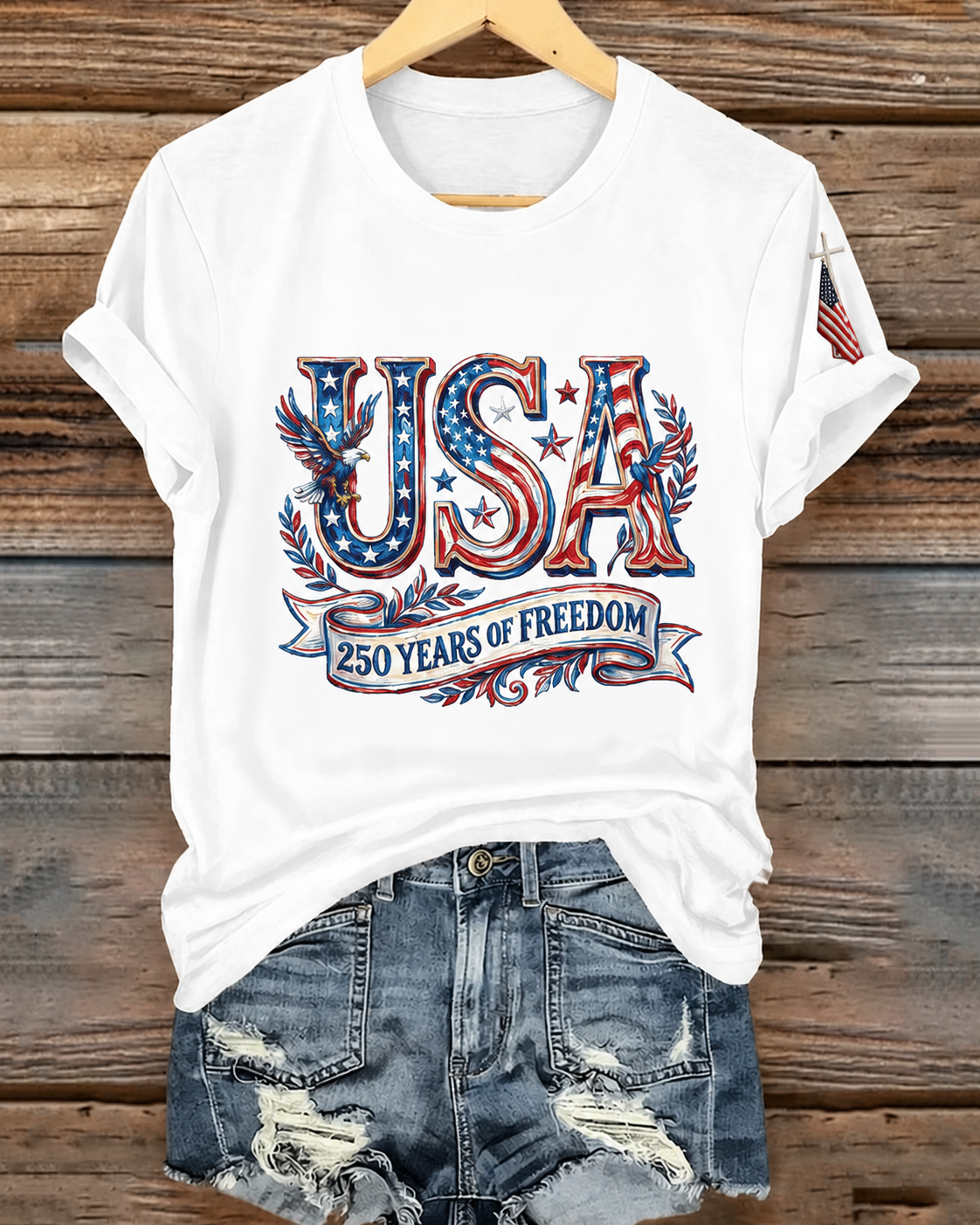 100% Cotton 250th Anniversary Graffiti Letters Print Crew Neck Short Sleeve Tshirt