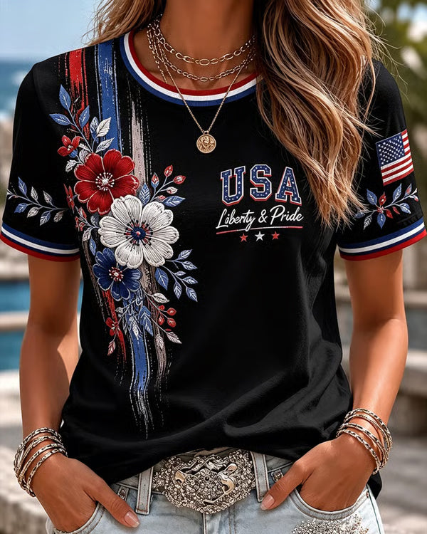 250th Anniversary Graffiti Flowers Crew Neck Short Sleeve Tshirt