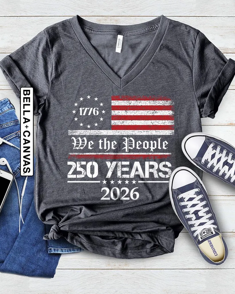 100% Cotton 250th America Anniversary V Neck Short Sleeve Tshirt