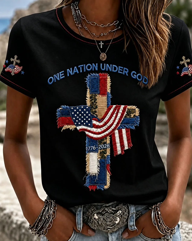 100% Cotton One Nation Under God Crew Neck Short Sleeve Tshirt
