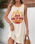 Christ Is King Print Round Neck Sleeveless Mini Casual Dress