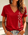 100% Cotton 250th Anniversary Star Cross V Neck Short Sleeve Tshirt