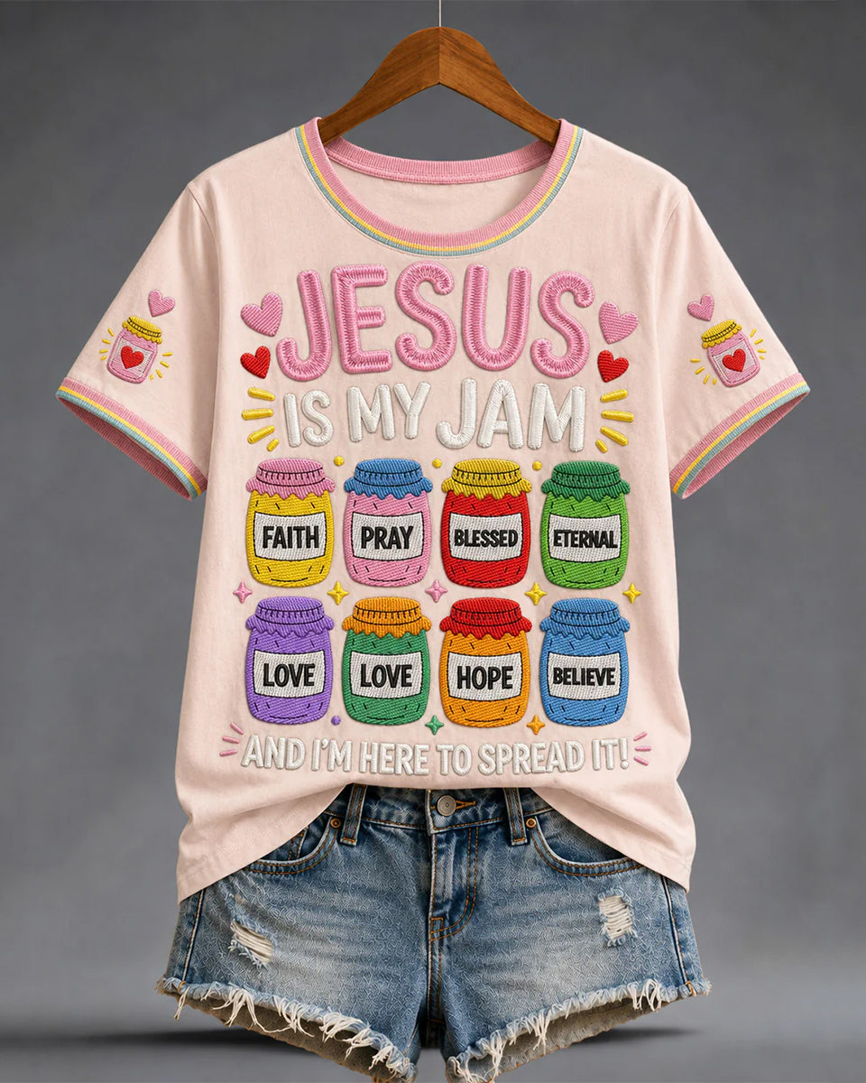Christian Jesus Is My Jam And I'm Here To Spread It Crew Neck Short Sleeve Tshirt