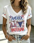 100% Cotton America Hallelujah V Neck Short Sleeve Tshirt