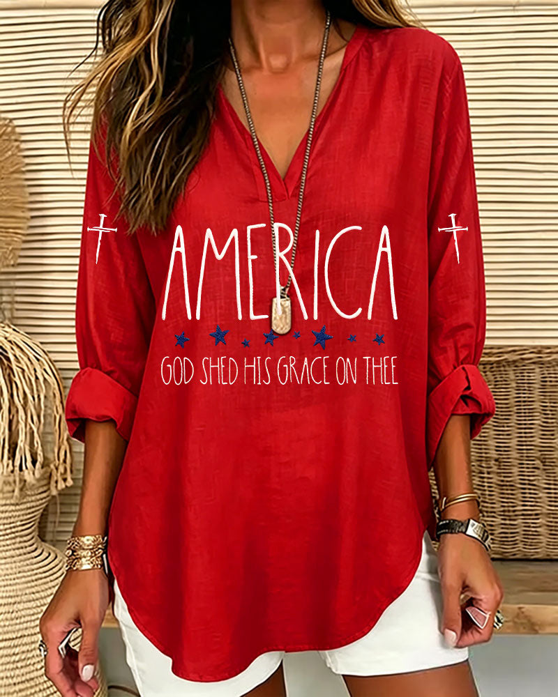 GOD SHED HIS GRACE ON THEE V-Neck Long Sleeve Blouse