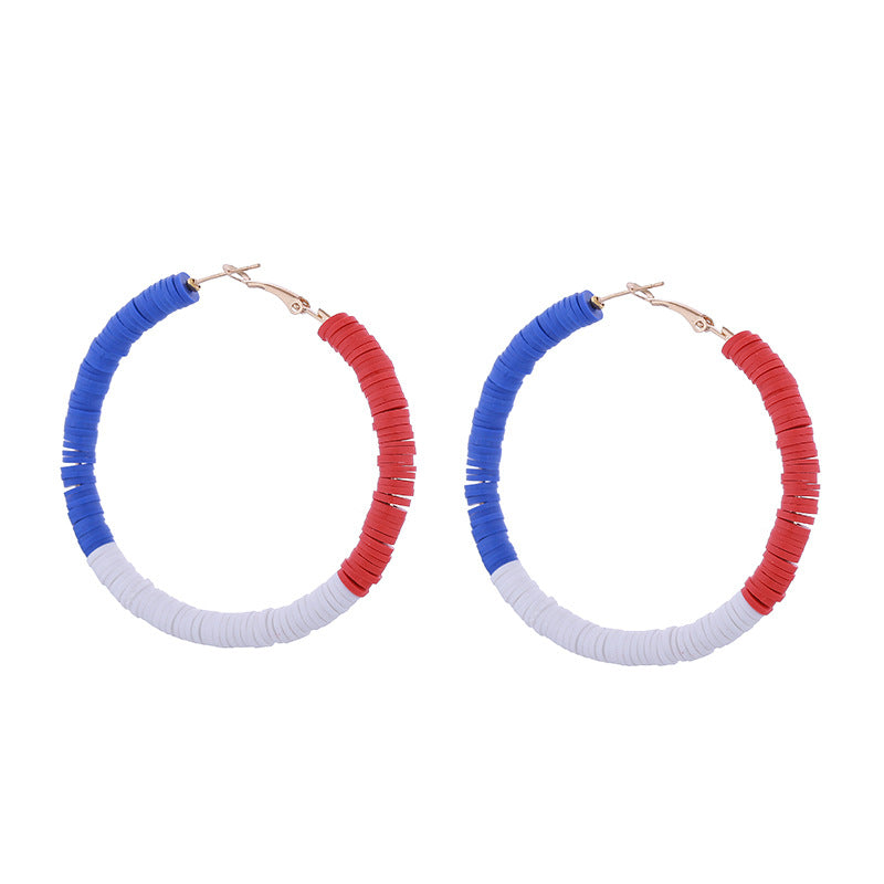 Red, White And Blue Tricolor American Patriotic Simple Earrings Bracelet Jewelry