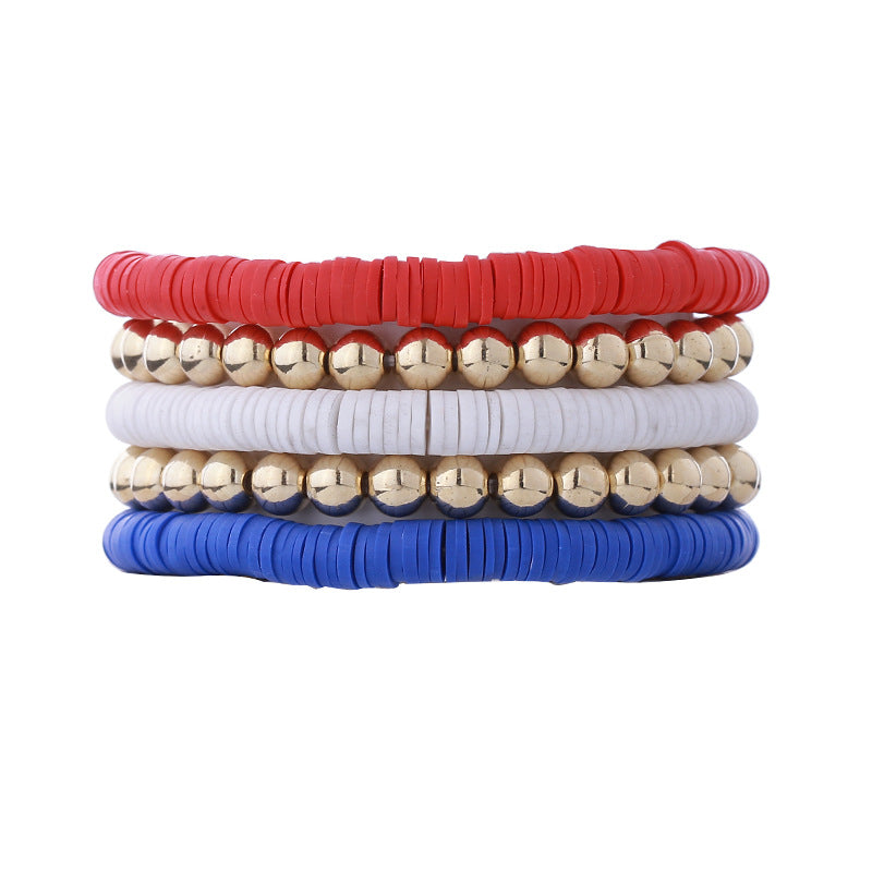 Red, White And Blue Tricolor American Patriotic Simple Earrings Bracelet Jewelry