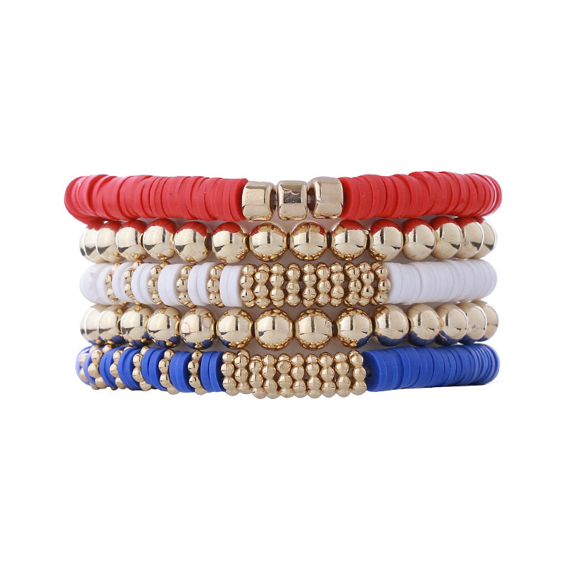 Red, White And Blue Tricolor American Patriotic Simple Earrings Bracelet Jewelry