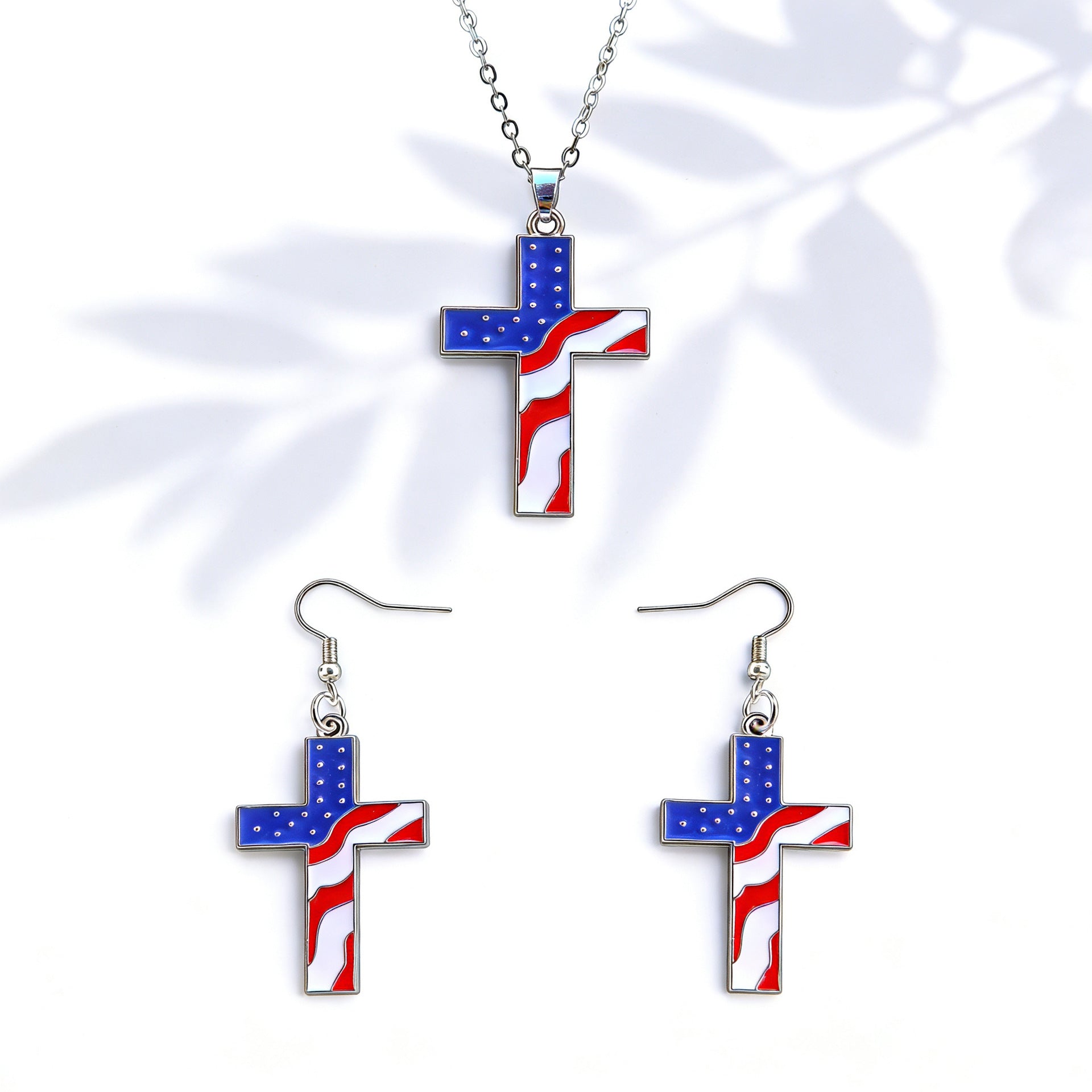 Independence Day Flag Color Five-pointed Star Love Map USA Alphabet Earrings Necklace Set
