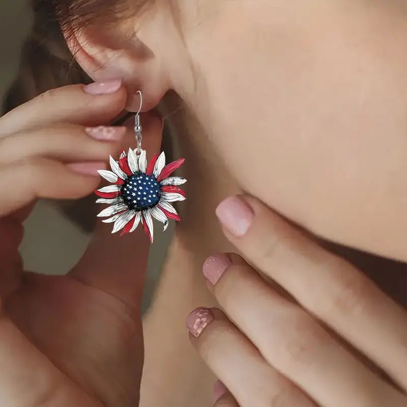 American Independence Day Red White Blue Striped Five-pointed Star Earrings
