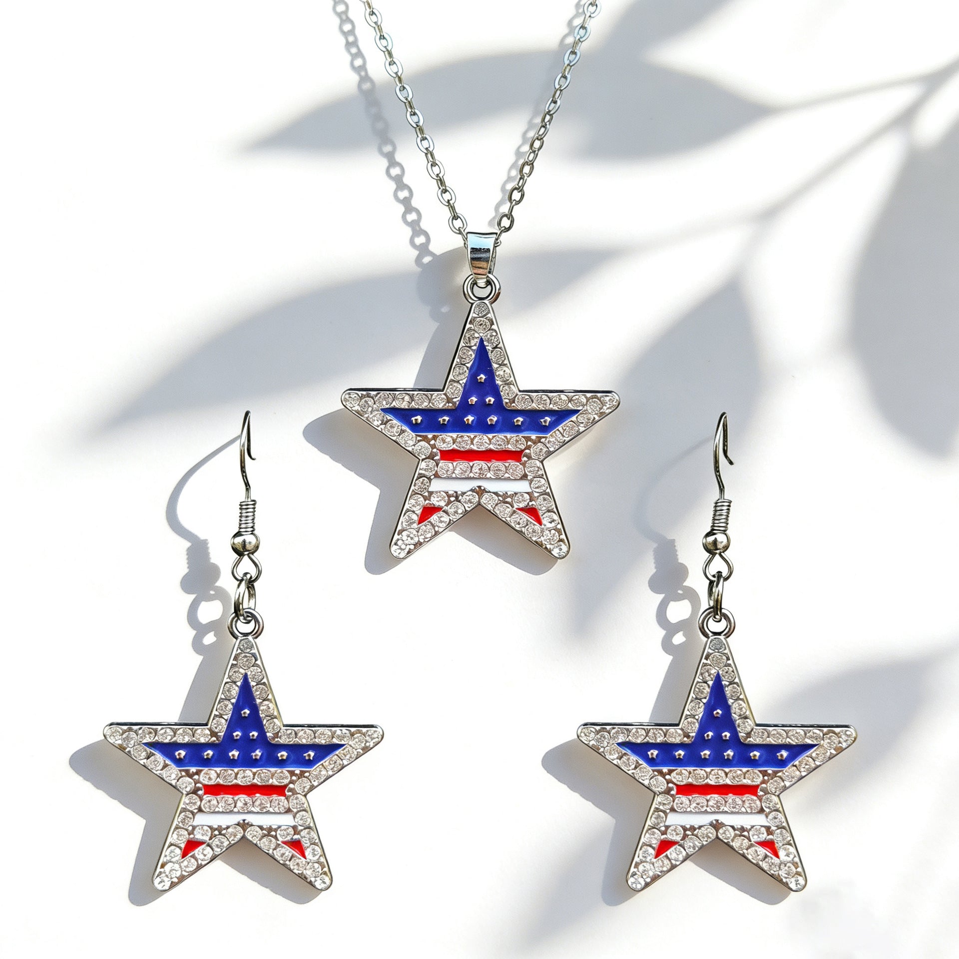 Independence Day Flag Color Five-pointed Star Love Map USA Alphabet Earrings Necklace Set