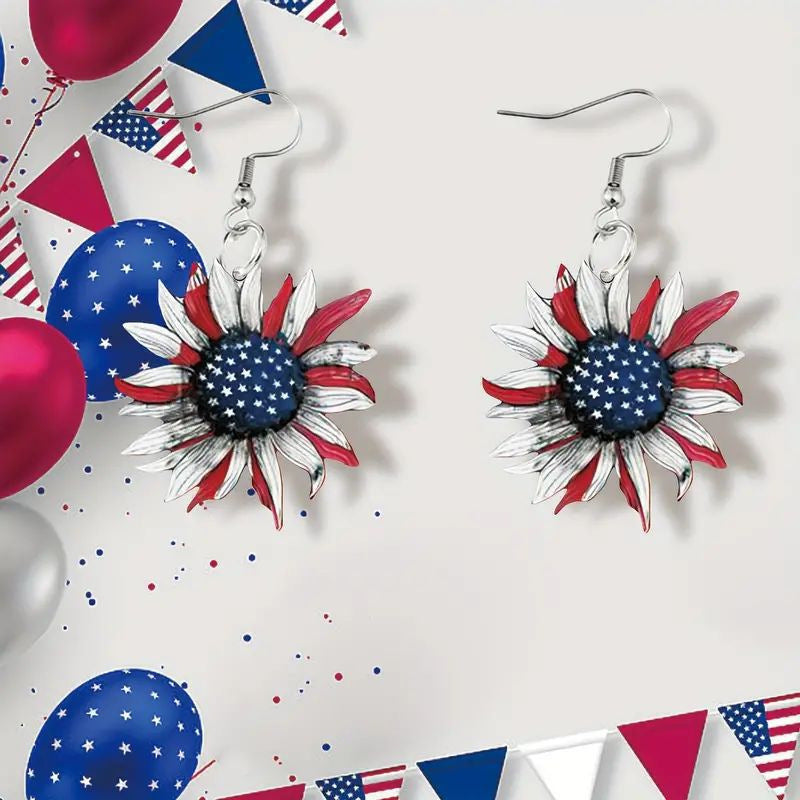 American Independence Day Red White Blue Striped Five-pointed Star Earrings