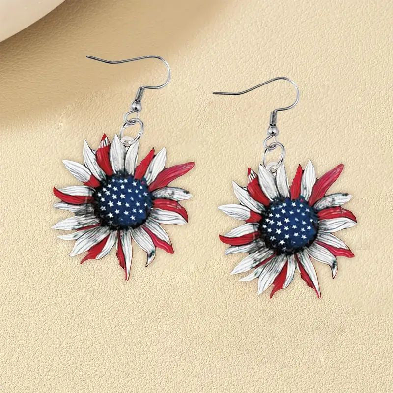 American Independence Day Red White Blue Striped Five-pointed Star Earrings