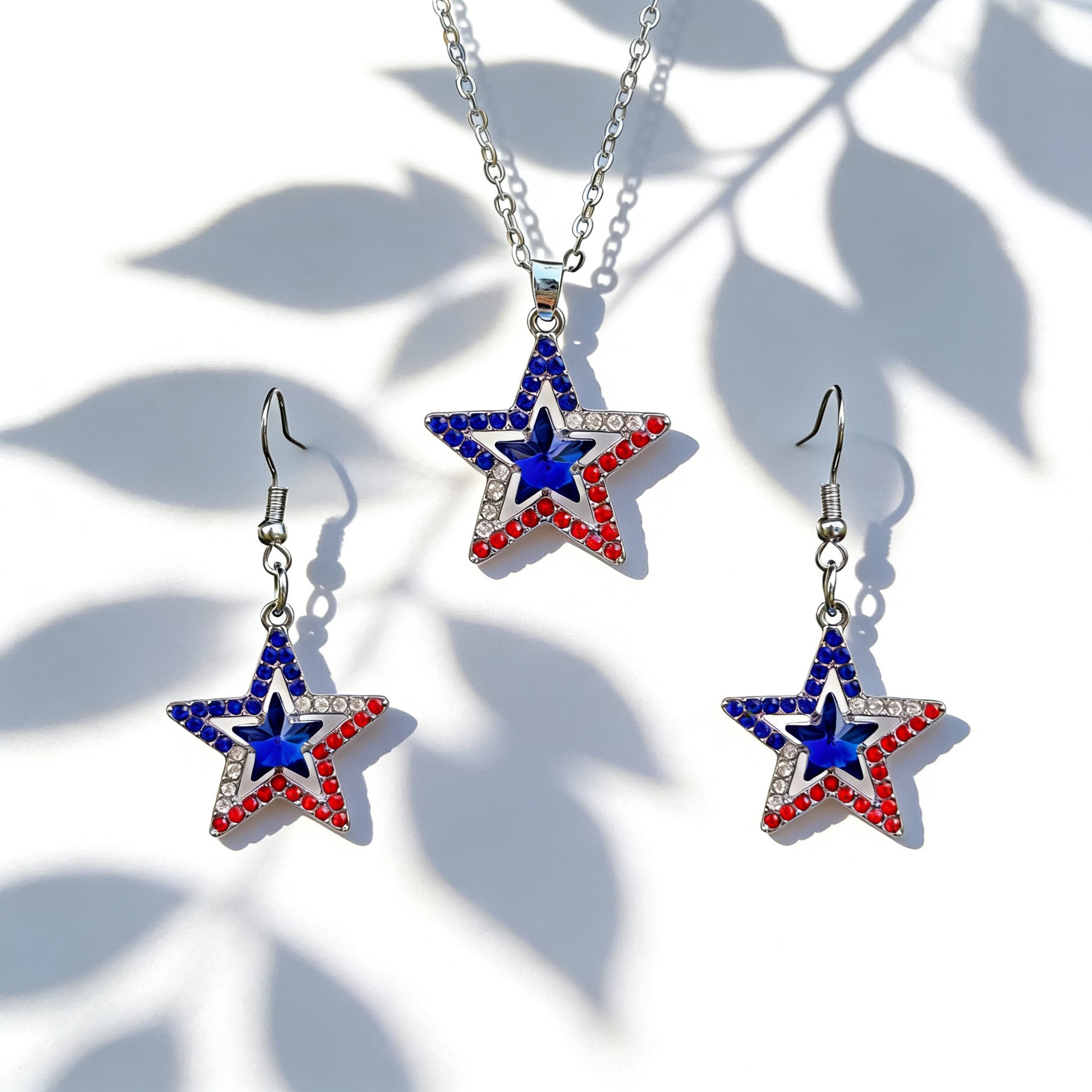 Independence Day Flag Color Five-pointed Star Love Map USA Alphabet Earrings Necklace Set