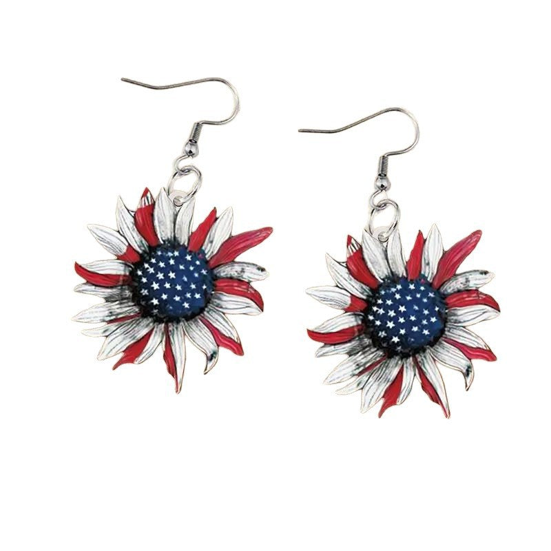 American Independence Day Red White Blue Striped Five-pointed Star Earrings