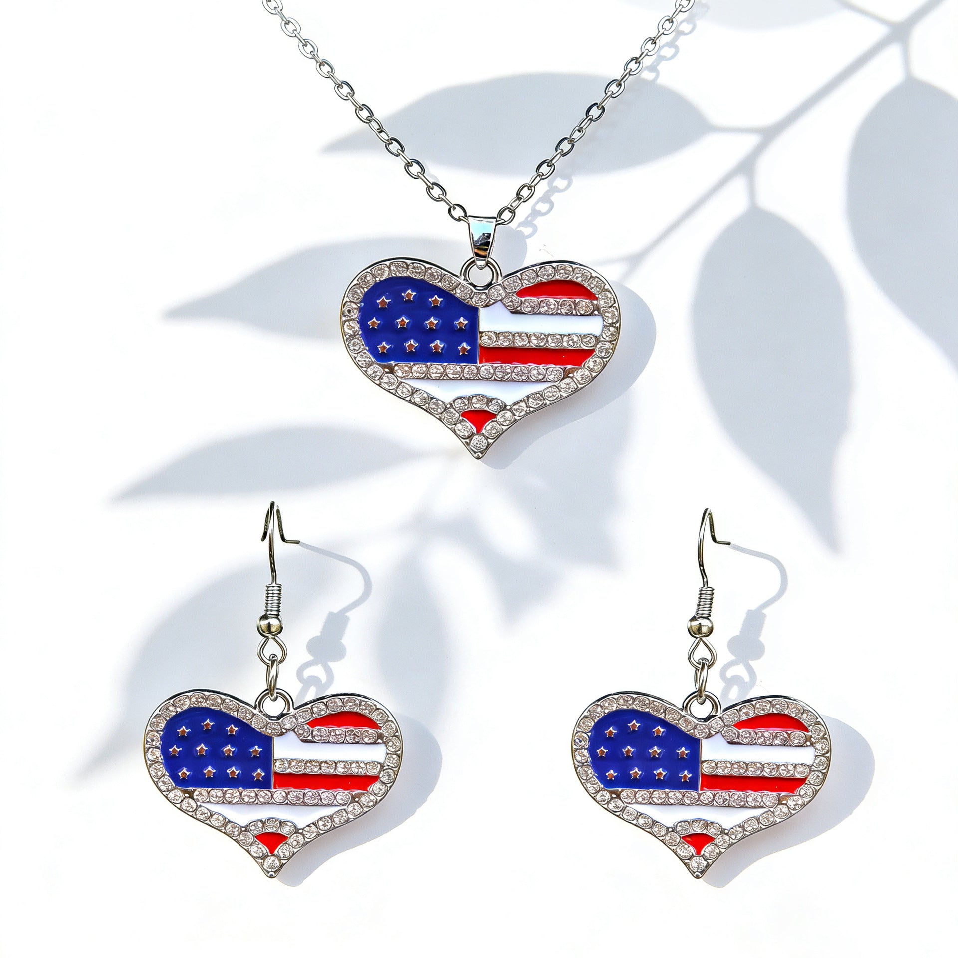 Independence Day Flag Color Five-pointed Star Love Map USA Alphabet Earrings Necklace Set