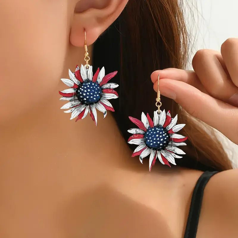 American Independence Day Red White Blue Striped Five-pointed Star Earrings