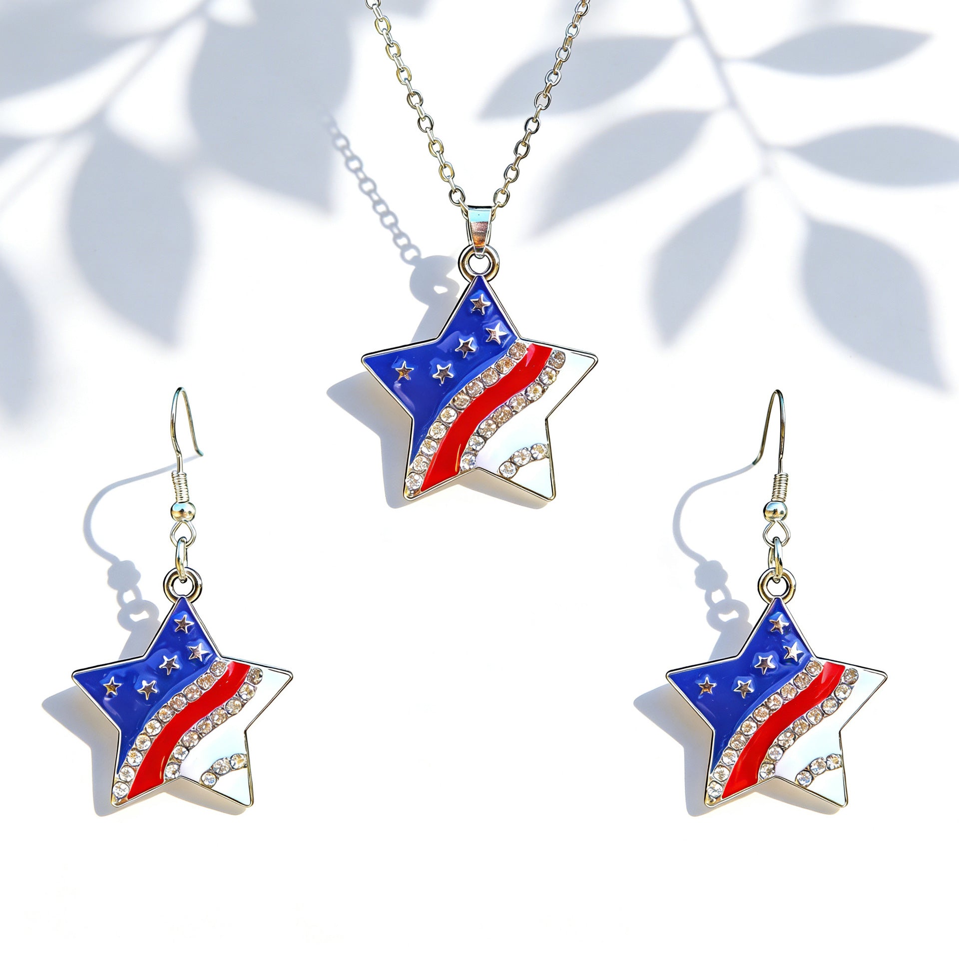 Independence Day Flag Color Five-pointed Star Love Map USA Alphabet Earrings Necklace Set