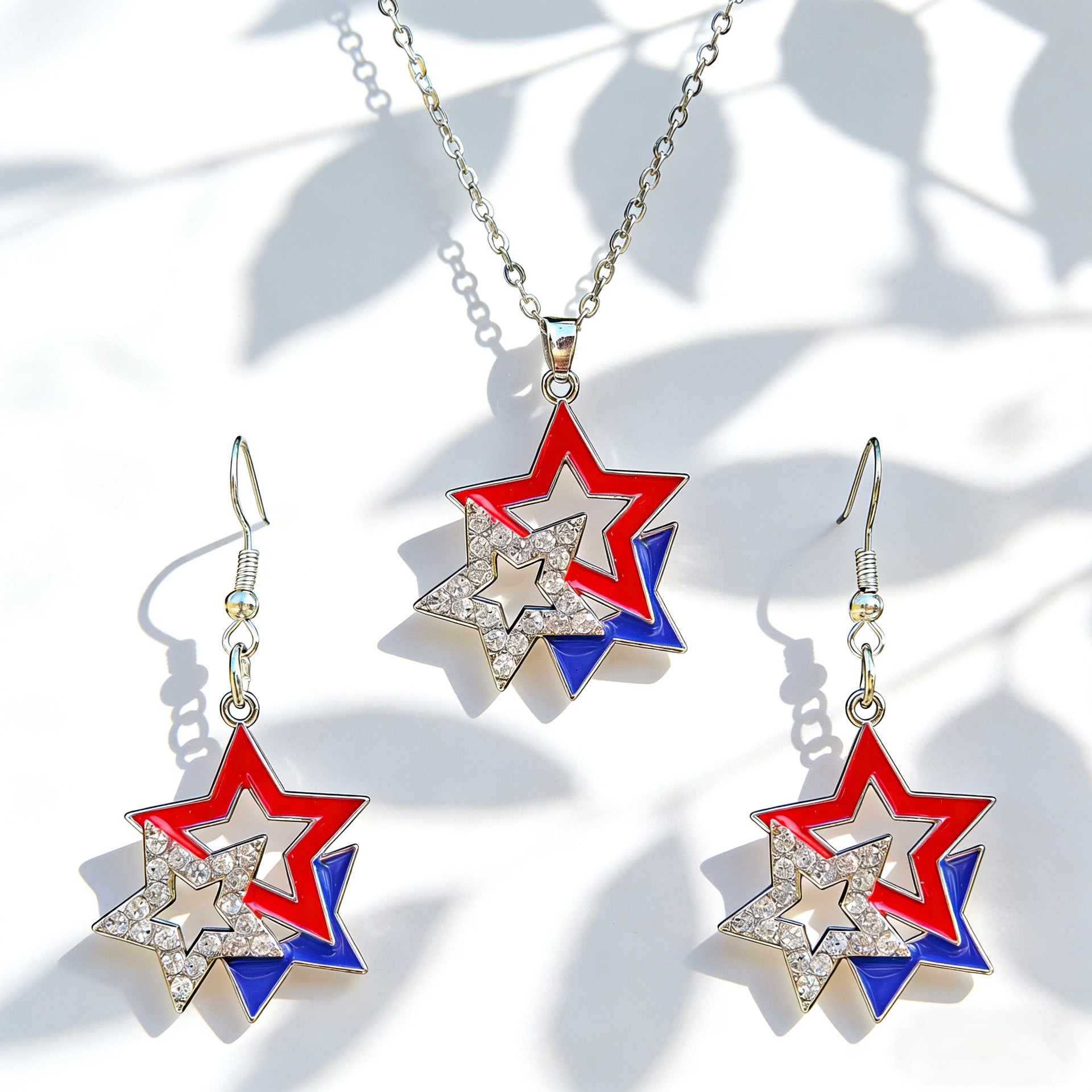 Independence Day Flag Color Five-pointed Star Love Map USA Alphabet Earrings Necklace Set