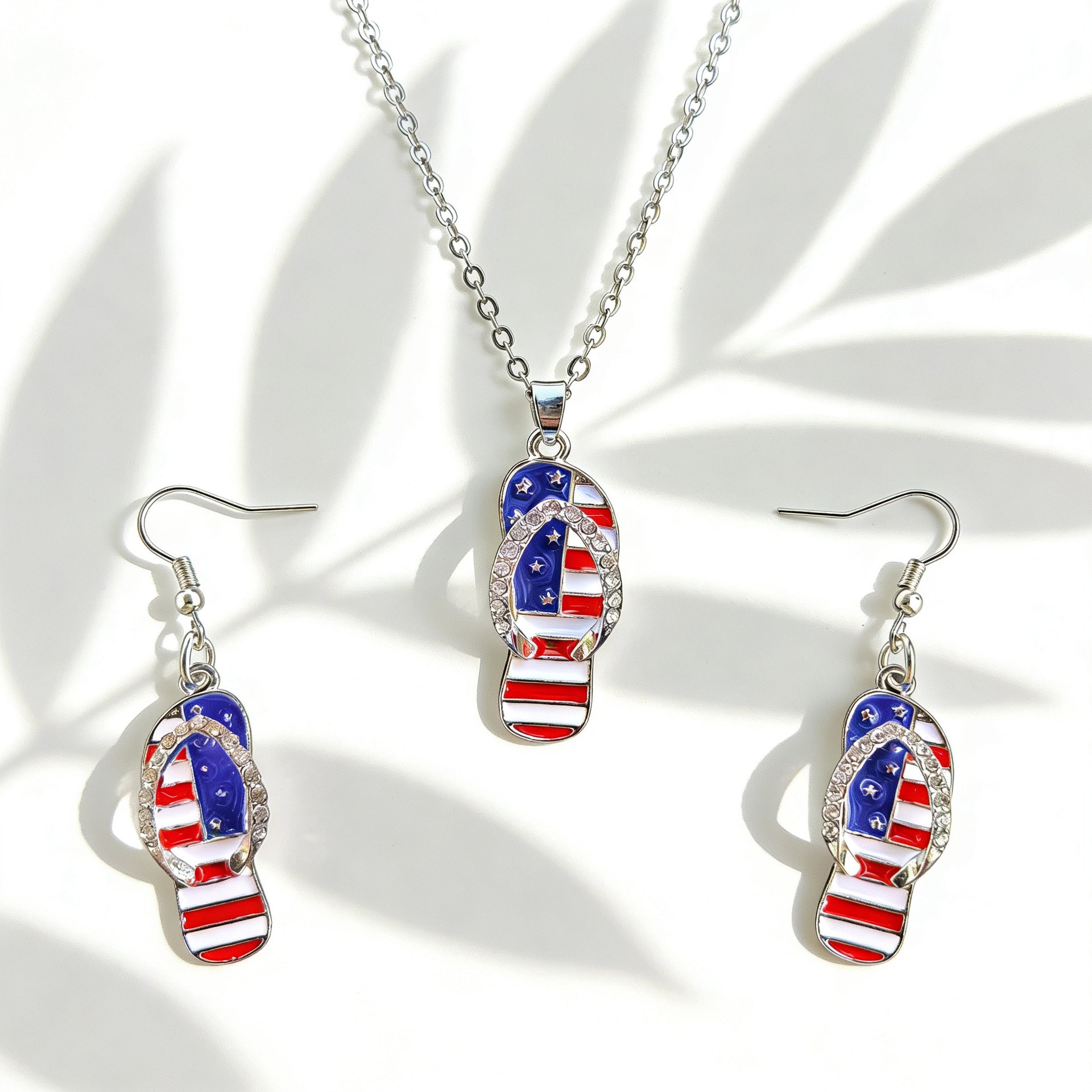 Independence Day Flag Color Five-pointed Star Love Map USA Alphabet Earrings Necklace Set