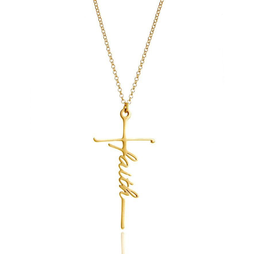 Cross High Sense Faith English Letter Bone Chain Necklace