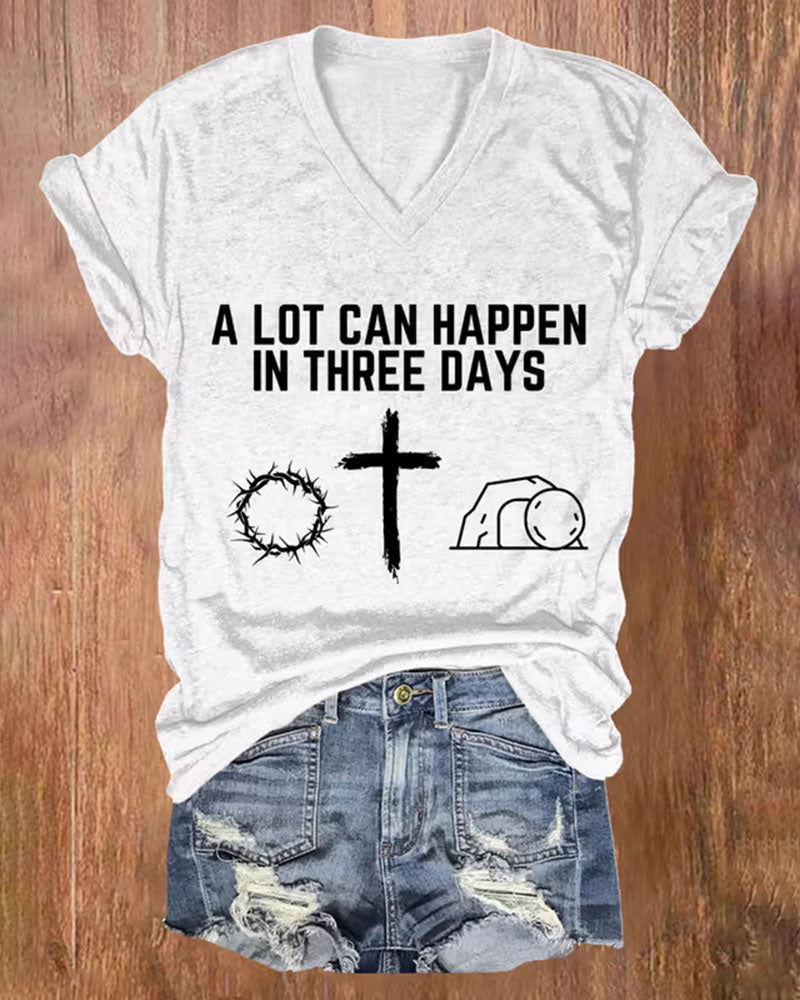 Briar Cross Tomb-Print V-Neck Short-Sleeve Tee
