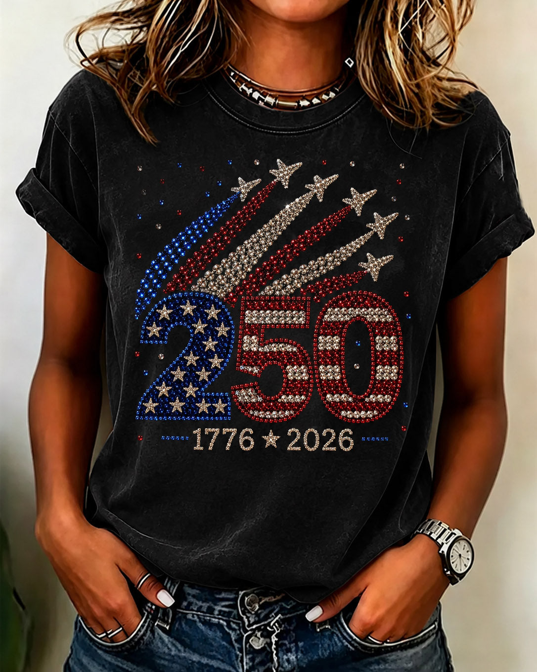 100% Cotton USA 250th Anniversary Crew Neck Short Sleeve Tshirt