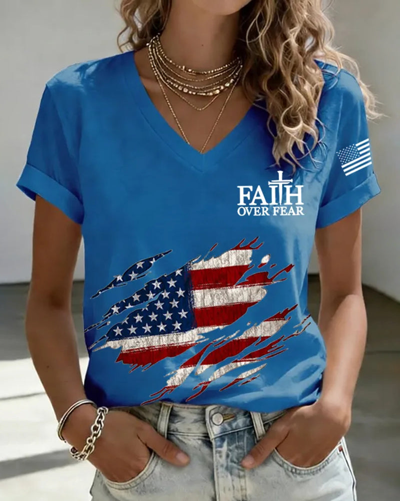Women's Faith Over Fear Print Casual T-Shirt