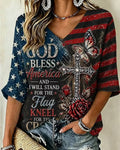 Women's Anniversary Independence Day Print Three Quarter Sleeves T-shirt