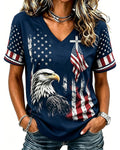 American Cross Flag Commemorative Print V-Neck Top