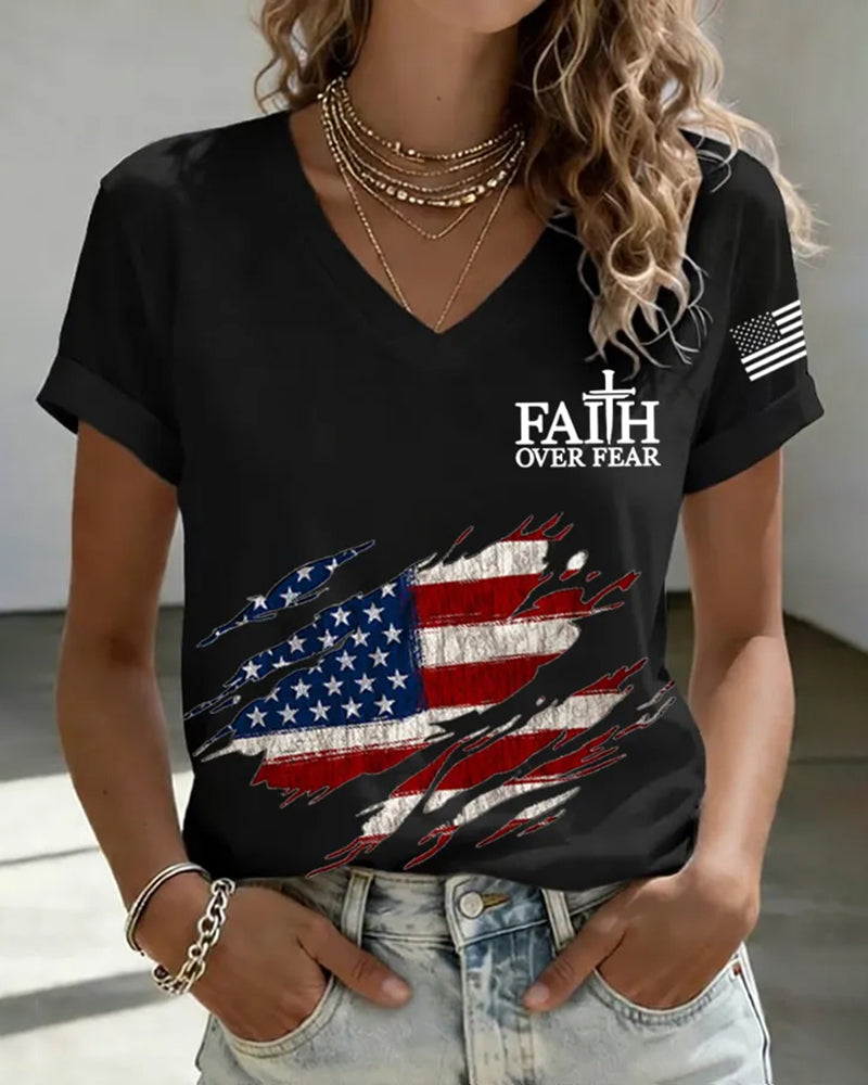 Women's Faith Over Fear Print Casual T-Shirt