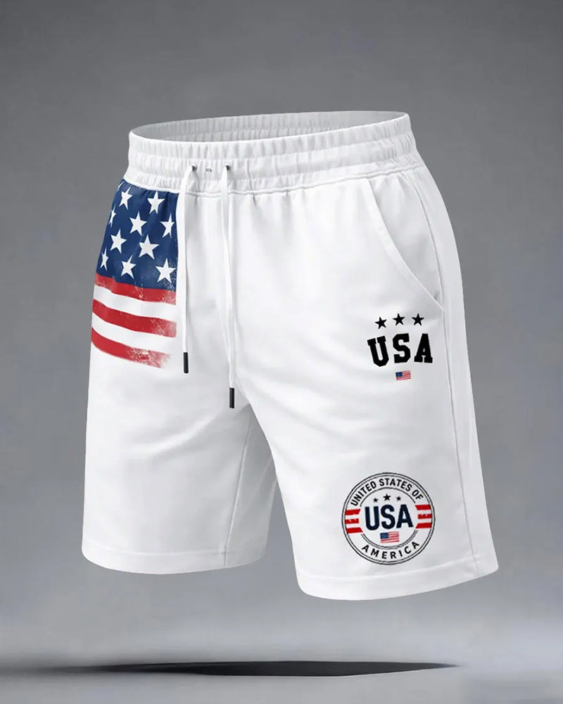 Striped Patchwork Star Stripe USA Badge Shorts