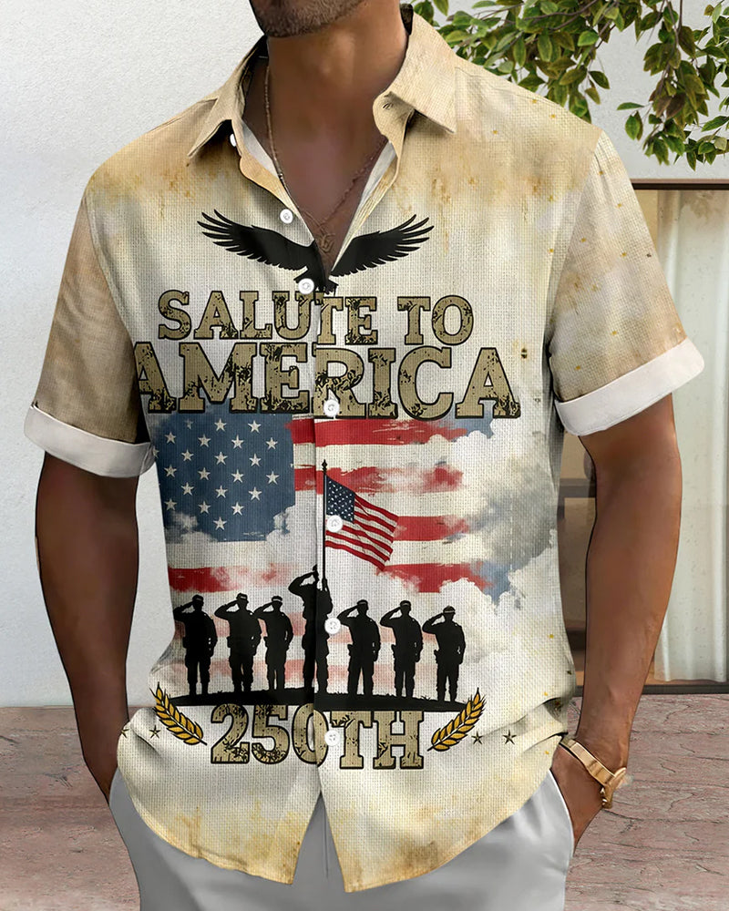 Salute To America Soldier Salute Old Printed Short Sleeve Shirt