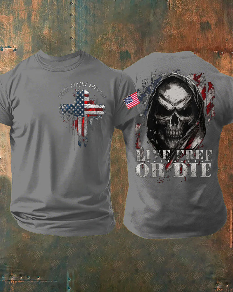 Skull Cross Flag "Freedom Or Death" Short Sleeve T-Shirt