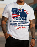 U.S. Memorial Day Cross Flag Soldier Silhouette Printed Crewneck Short-Sleeve T-Shirt