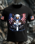Bald Eagle Cross Military Stars And Stripes Patriotic Theme Men's Short Sleeve T-Shirt